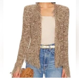 NWT L'Agence Tan Azure Open Tweed Button Cardigan Blazer Gold Size X-Small $550